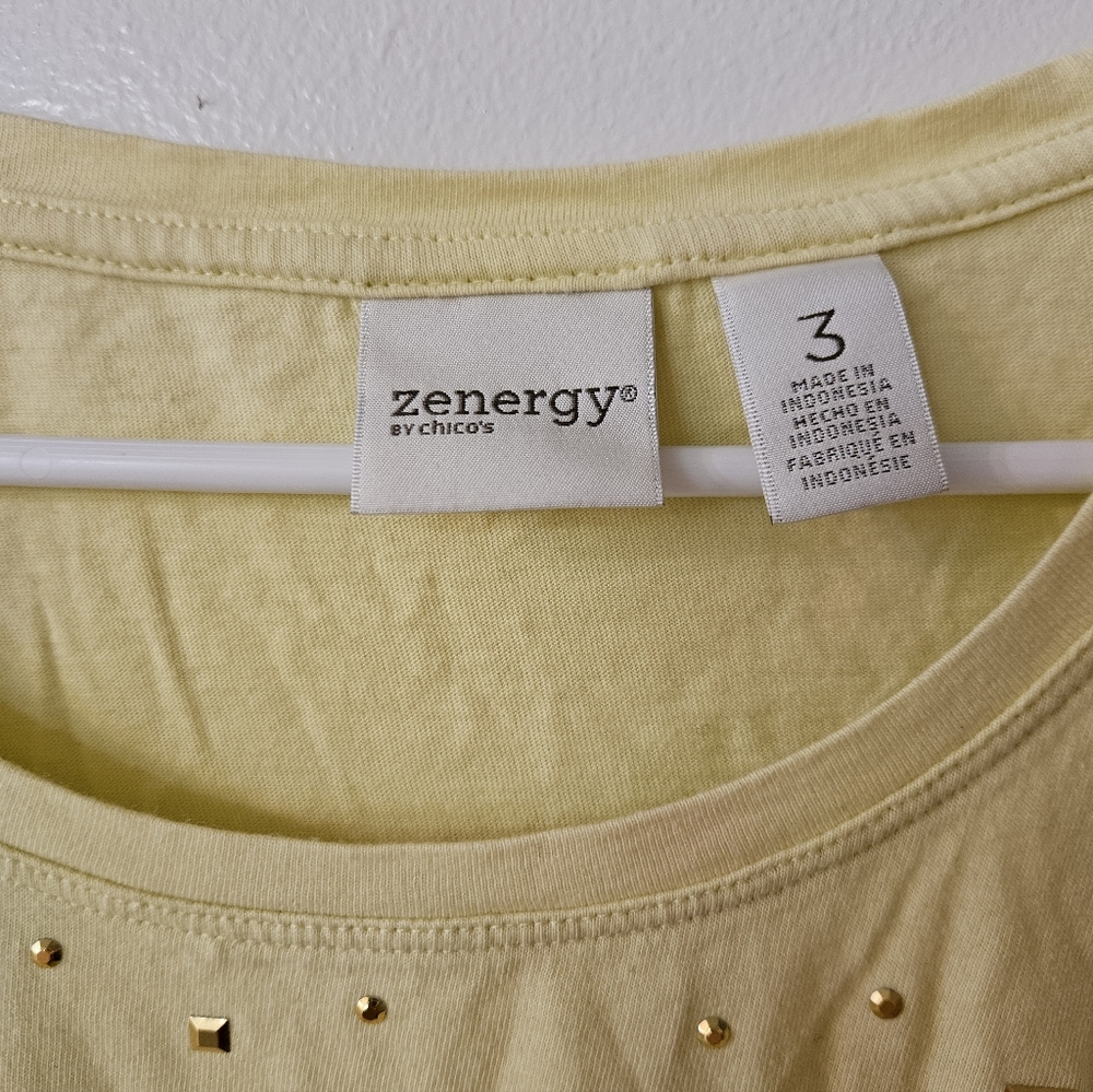 Zenergy By Chicos Yellow Studded Long Sleeve Top - Picture 3 of 5